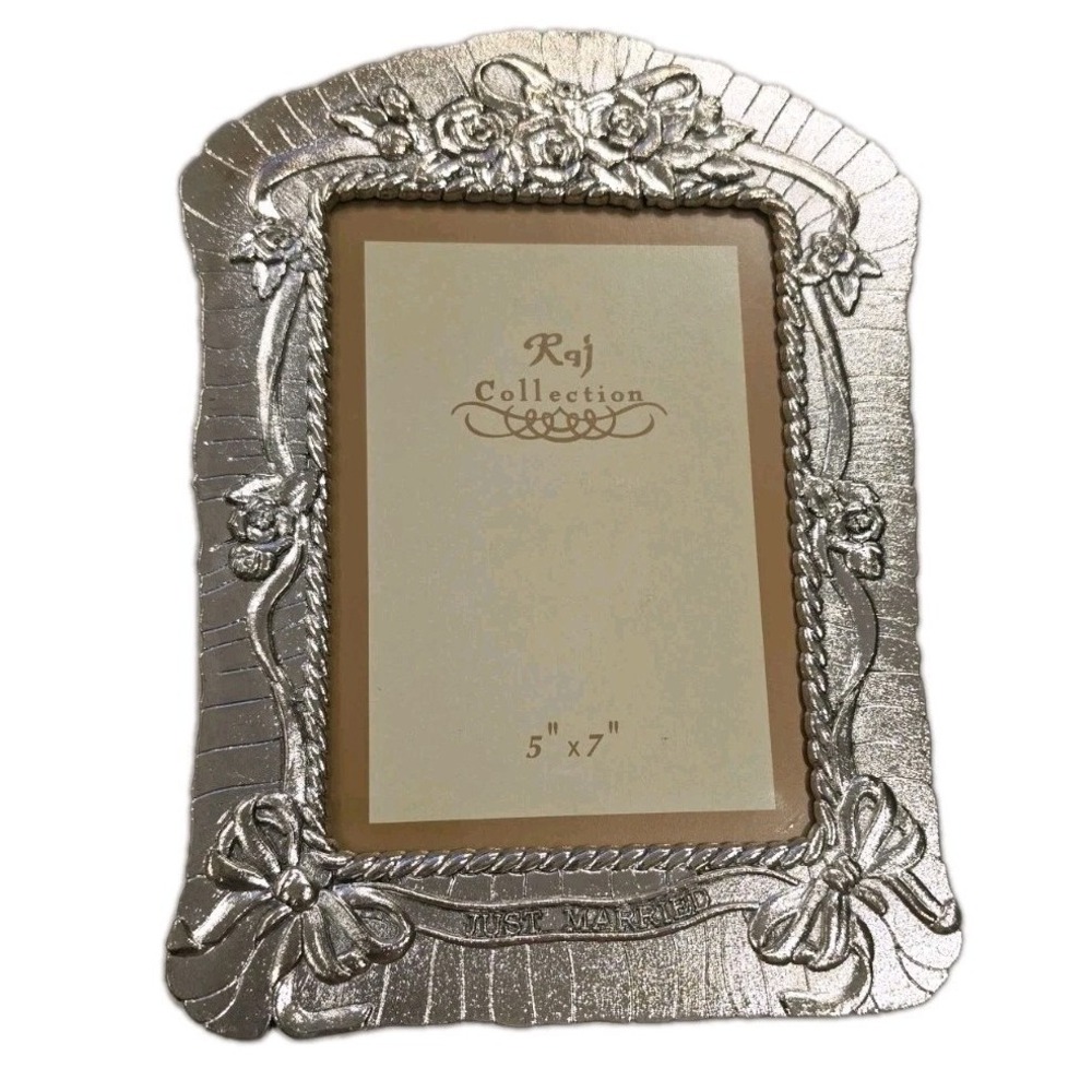 VTG RAJ Collection Just Married Pewter Metal Picture Frame Wedding Cottagecore